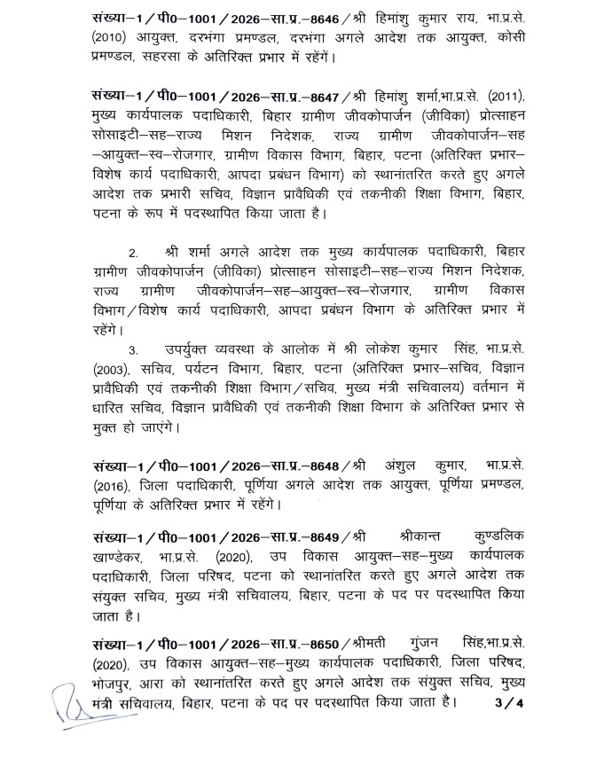 बिहार में आईएएस अफसरों का तबादला लिस्ट