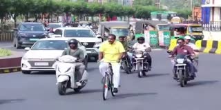 Minister Nimmala Ride Bicycle on the Occasion of No Vehicle Day