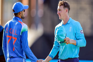 Indian skipper Shubman Gill shares a handshake with English skipper Harry Brook after the 1st ODI, at Edgbaston Stadium in Birmingham on Tuesday.