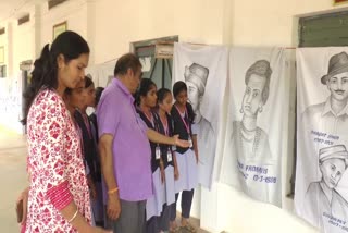 Karnataka artist govinda mehendale created portraits of freedom fighters on cloth pieces
