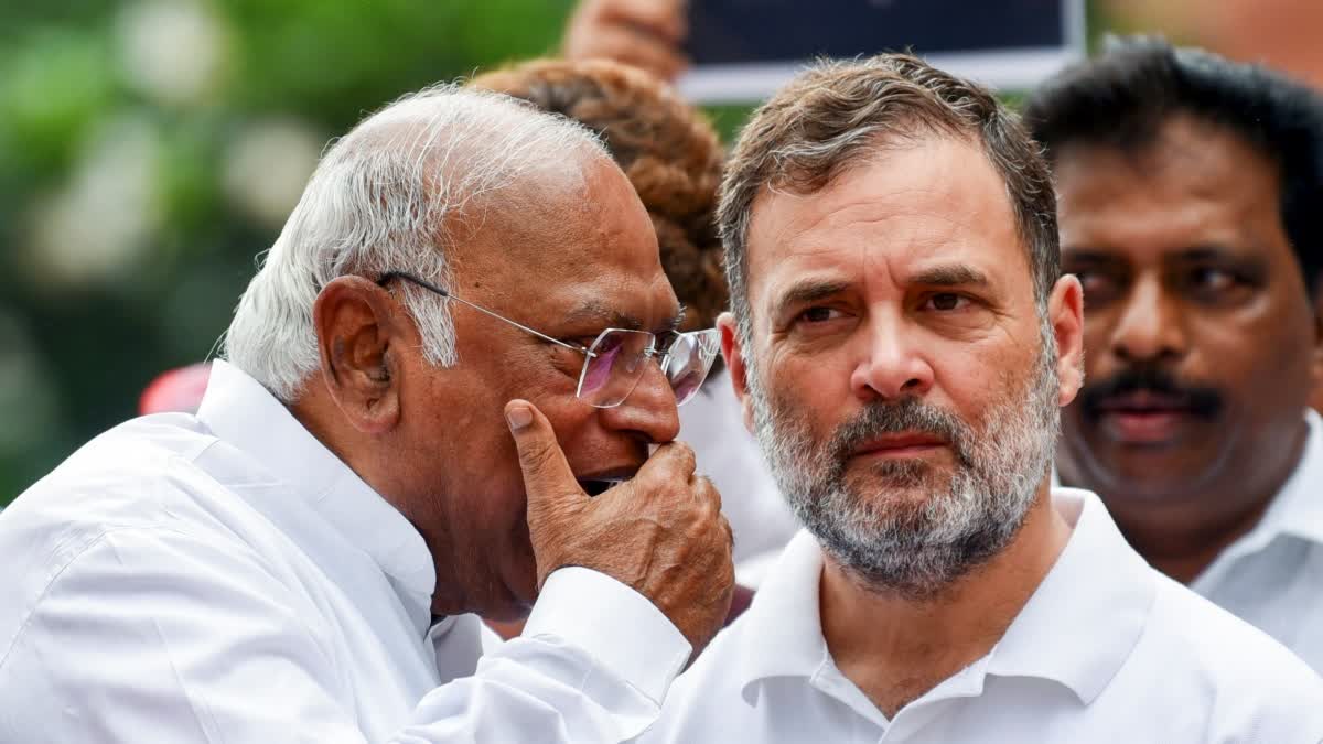 Lok Sabha LoP Rahul Gandhi along with Rajya Sabha LoP Mallikarjun Kharge