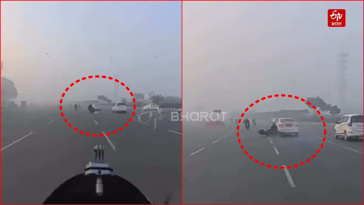 Collision took place between a Swift car and a bike on the road in front of Ambience Mall Gurugram