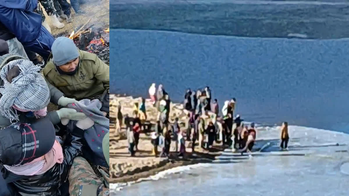 tourists from Kerala fall in frozen Chela Pass Lake at Tawang
