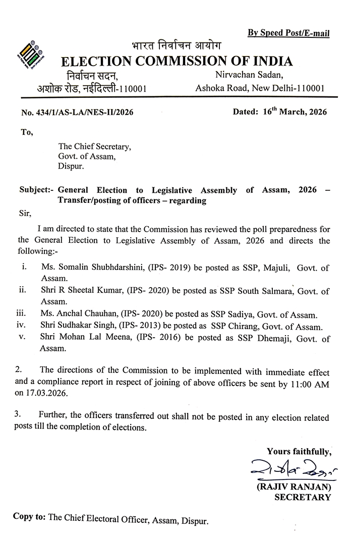EC transfers SSPs of 5 Assam districts