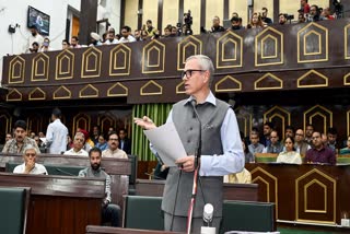 Jammu and Kashmir Chief Minister Omar Abdullah speaks during the State Legislative Assembly Budget Session, in Jammu