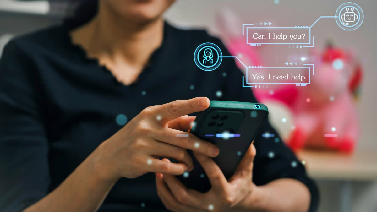Woman talking to AI chatbot