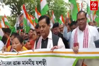 Union Minister Sarbananda Sonowal participates in Triranga Jatra in Dibrugarh
