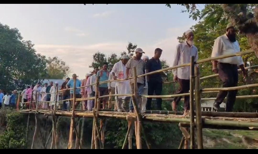 Local people constructed bamboo bridge at Namti in Sivsagar
