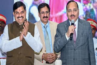 CM Mohan Yadav with CJI Suryakant at an event in Jalabpur on Saturday.