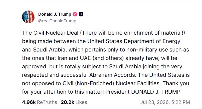 Screengrab of Donald Trump's post