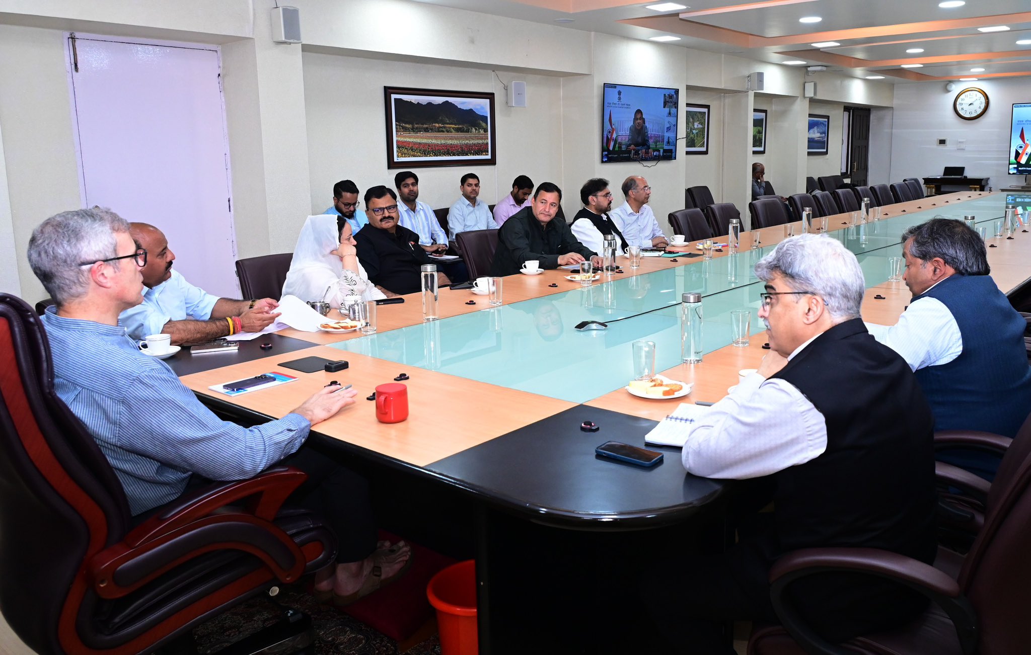 J&K Chief Minister Omar Abdullah attends a meeting to review the restoration of Jammu-Srinagar Highway