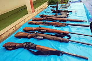 Arms recovered from Naxalites in the Sitagota jungle area of Rajnandgaon in Chhattisgarh.