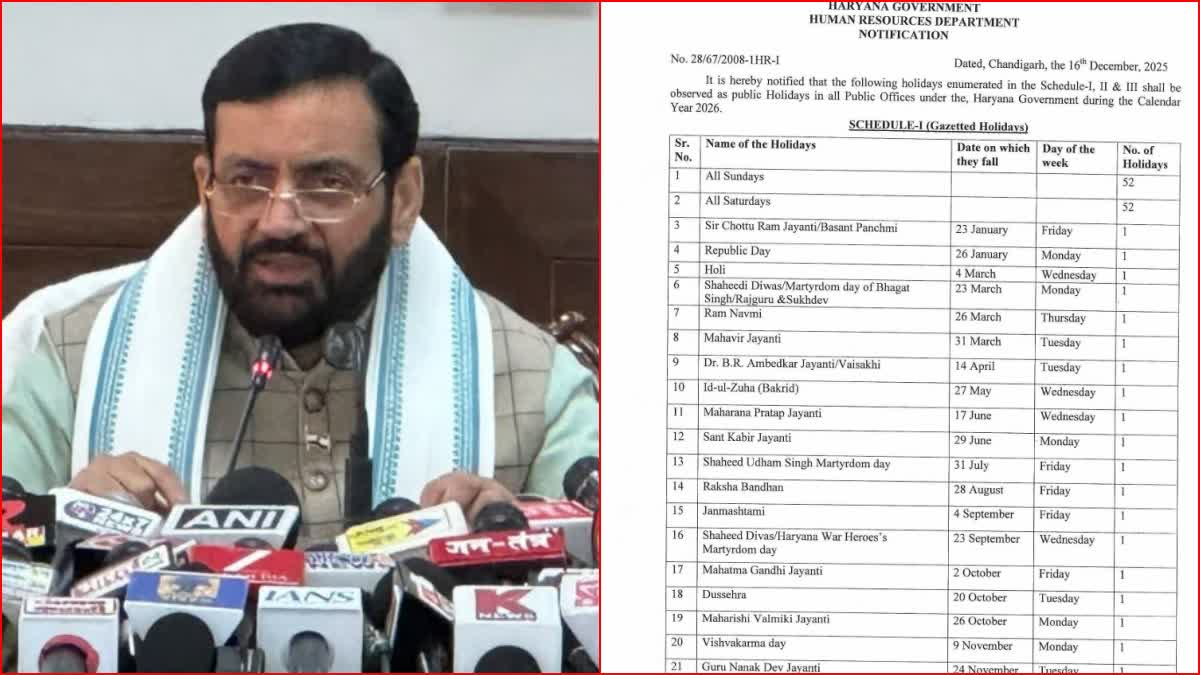 Haryana government holiday calendar for the year 2026 Released CM Nayab Singh saini