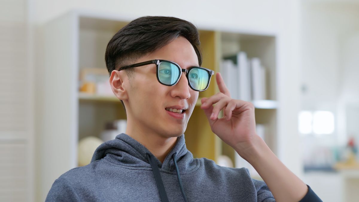In picture: A man tries out smart glasses