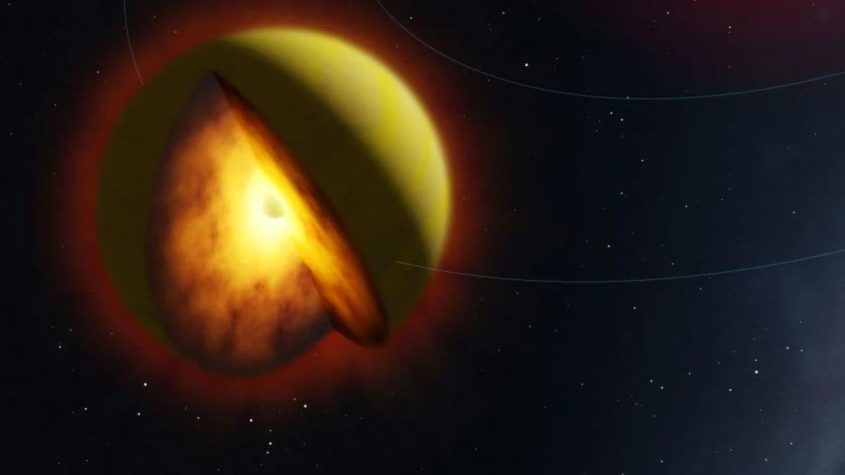 An artist’s impression of L 98-59 d in orbit around its host star