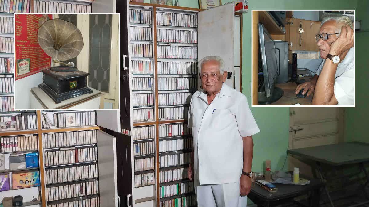 Ramesh Kumar Agarwal in his Jabalpur home, and (insets) gadgets for his musical journey