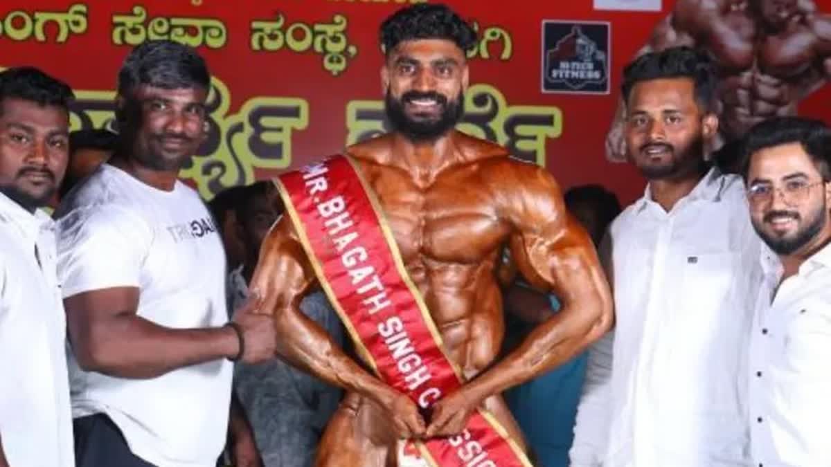 Renowned bodybuilder Sushil Kumar after winning a bodybuilding competition