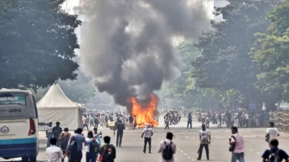 Tear gas shells were fired at protesters in the Parliament complex.