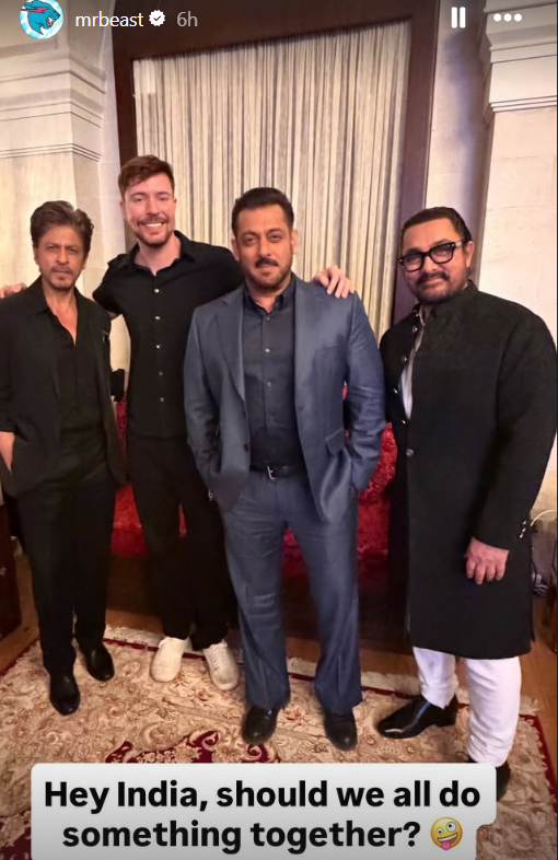 MrBeast Shares Photo With SRK Salman Khan and Aamir Khan