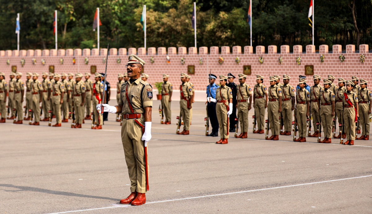 Probationers of the 78th Regular Recruit batch of IPS during passing out parade at Sardar Vallabhbhai Patel National Police Academy, in Hyderabad on Saturday, Oct. 17, 2026.