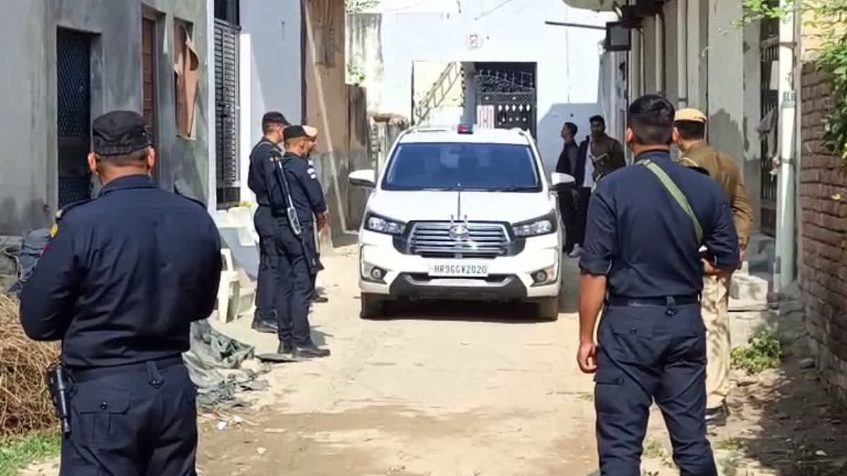 Police officials visit Hidayat Colony for investigation in Delhi car blast case, in Nuh on Sunday.