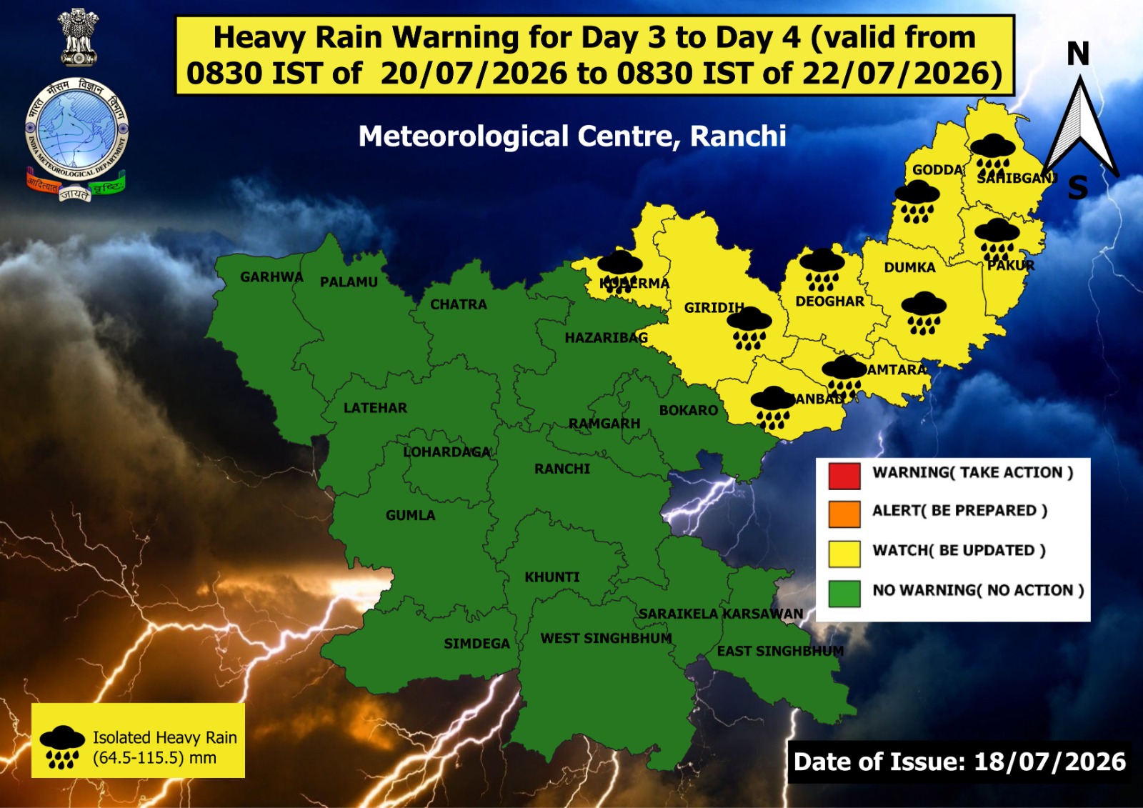 Rain alert issued for several districts in Jharkhand regarding monsoon 2026