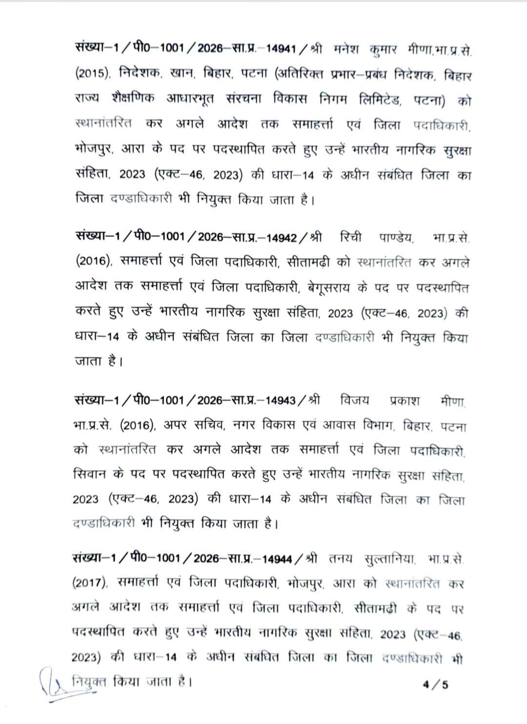 Bihar IAS Transfer List