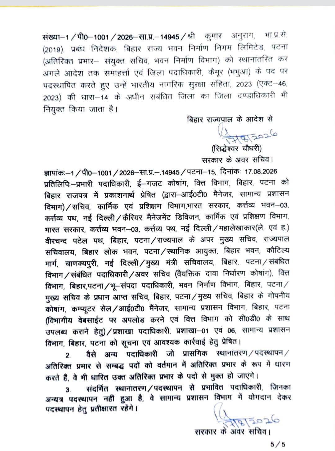 Bihar IAS Transfer List