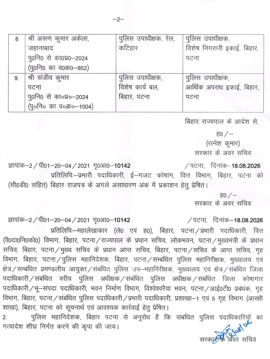 Bihar Police Transfer 2026