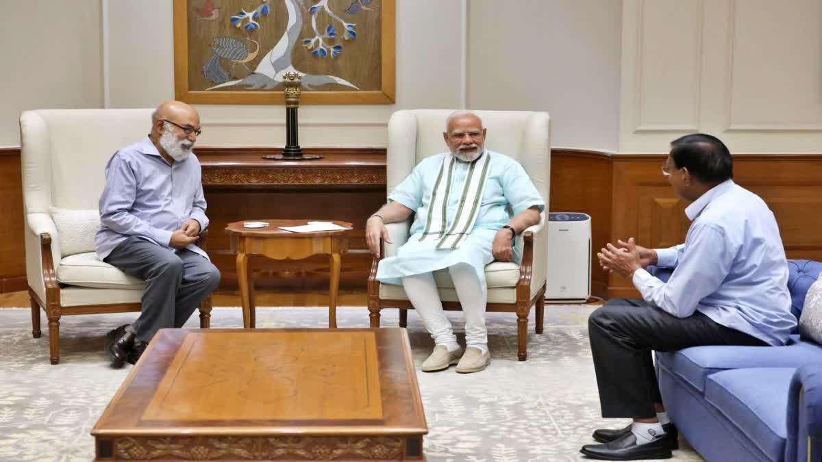 Ramoji Group Chairman and Managing Director Ch. Kiron during a meeting with Prime Minister Narendra Modi, in Delhi, on Thursday.