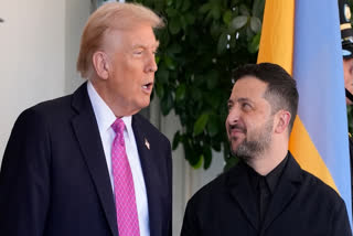 President Donald Trump, left, greets Ukraine's President Volodymyr Zelenskyy at the White House, Friday, Oct. 17, 2025, in Washington.