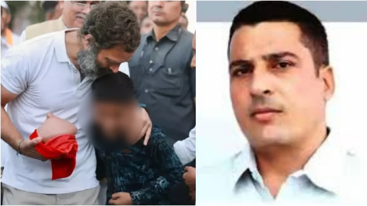 MP Cong Leaders Gift Rs 5 Lakh Piggybank To Kids Of Couple Who Committed Suicide A combination of photos of Rahul Gandhi (left) accepting the piggy bank from deceased Manoj Parmar's son during BJY (right) file photo of Manoj Parmar