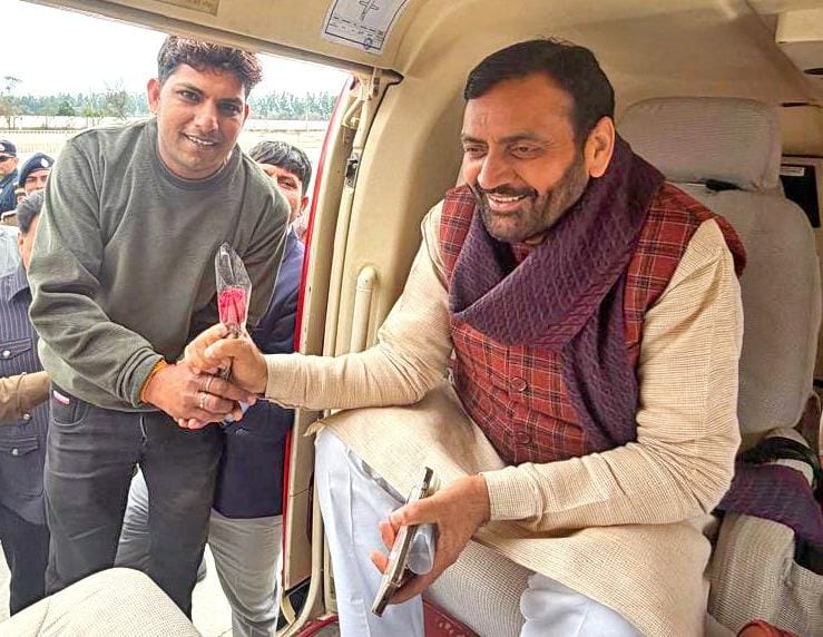 Haryana CM Nayab Singh Saini took Sonu from Ghaso village in Jind in a helicopter after he called him