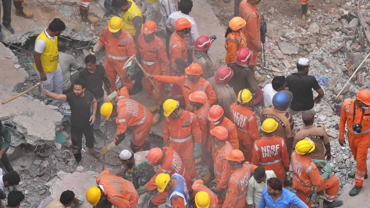 11 Dead, 11 Injured As Building Collapses In Delhi's Mustafabad Rescue operation underway after a building collapsed at Shakti Vihar area, in New Delhi, Saturday, April 19, 2025.