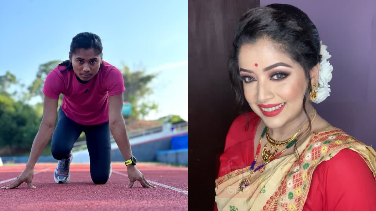 Indian athlete hima das plays musical instrument at priyanka bharali bihu function dhing express dances with singer