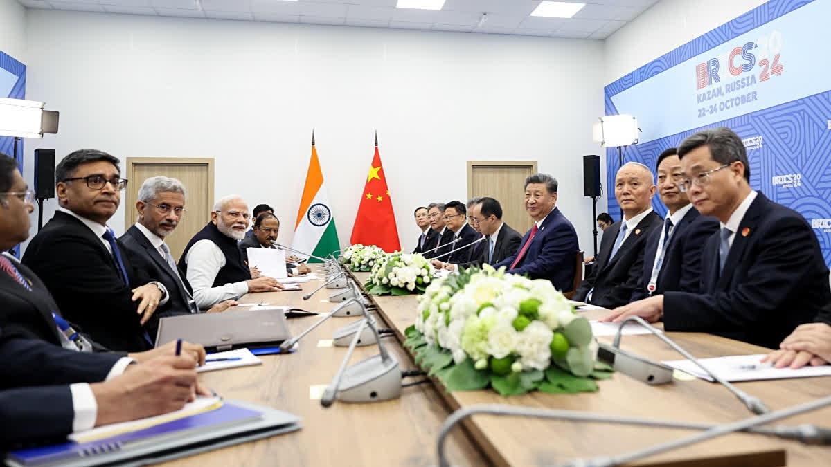 Prime Minister Narendra Modi holds a bilateral meeting with Chinese President Xi Jinping on the sidelines of the BRICS Summit, in Kazan, Russia on 23 Oct, 2024