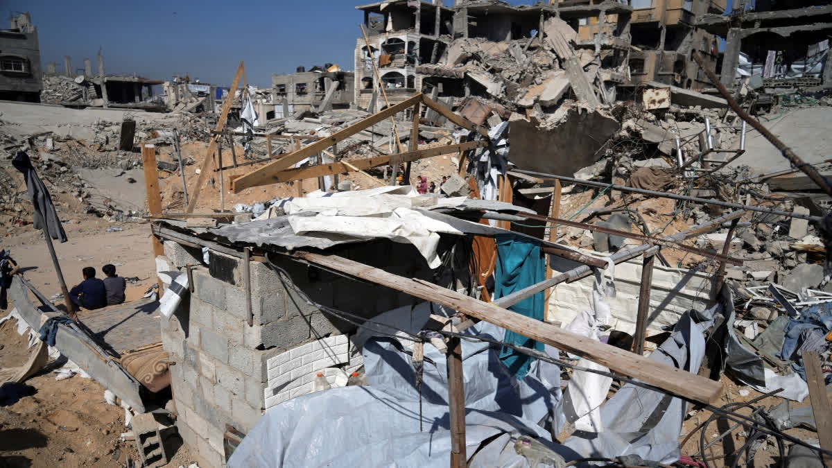 Israeli Strikes On Gaza Kill More Than 90 People In The last 48 hours, Palestinians Say The al-Atal family's tent is seen after it was struck overnight in an Israeli airstrike that killed several family members, in the Jabalia refugee camp, Gaza City, Thursday, April 17, 2025.