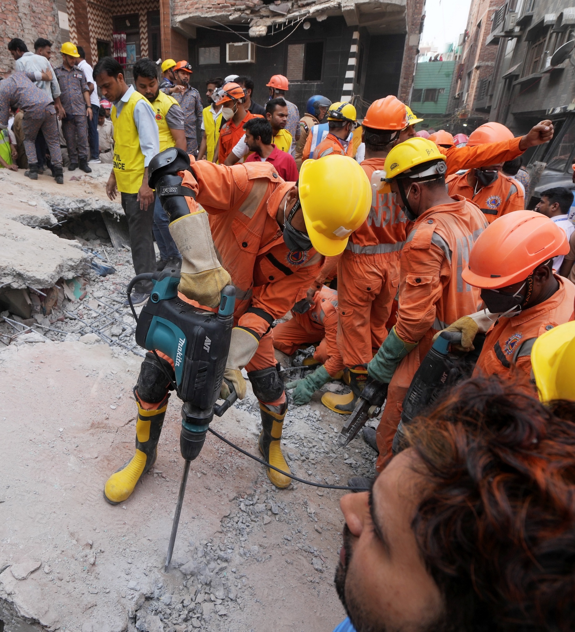 Rescue operation underway after a building collapsed at Shakti Vihar area, in New Delhi, Saturday, April 19, 2025.