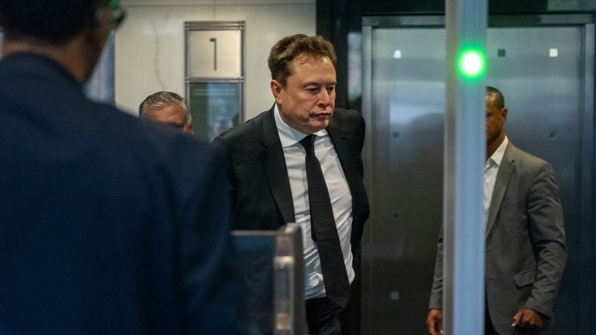 Elon Musk at the federal courthouse on April 28, 2026, when opening statements began in the trial over his lawsuit against OpenAI in Oakland, California.