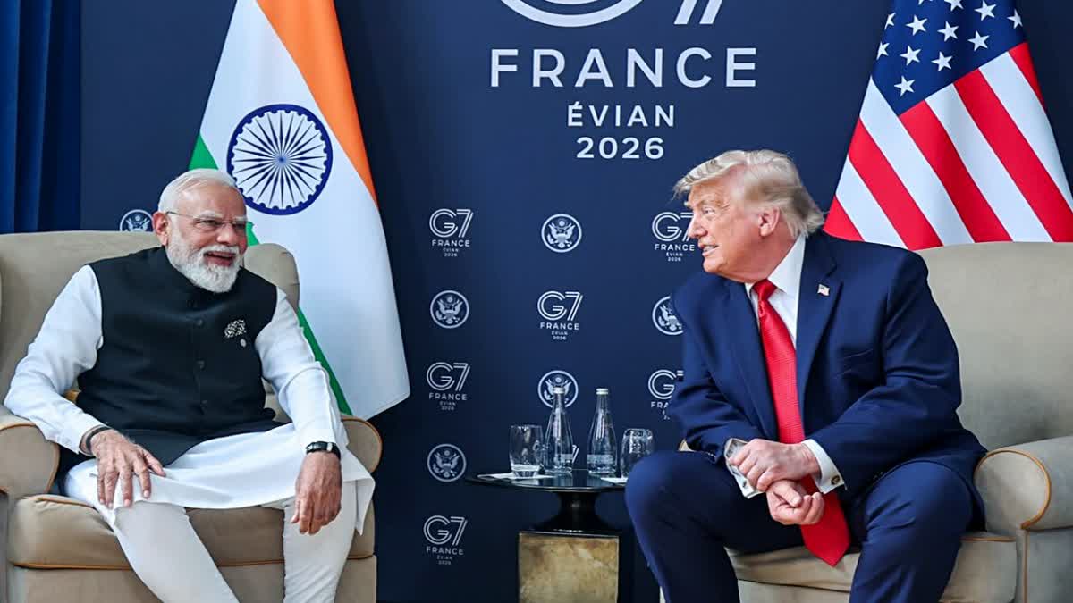 Prime Minister Narendra Modi and US President Donald Trump hold a bilateral meeting on the sidelines of the G7 Summit 2026, in Evian on Wednesday.