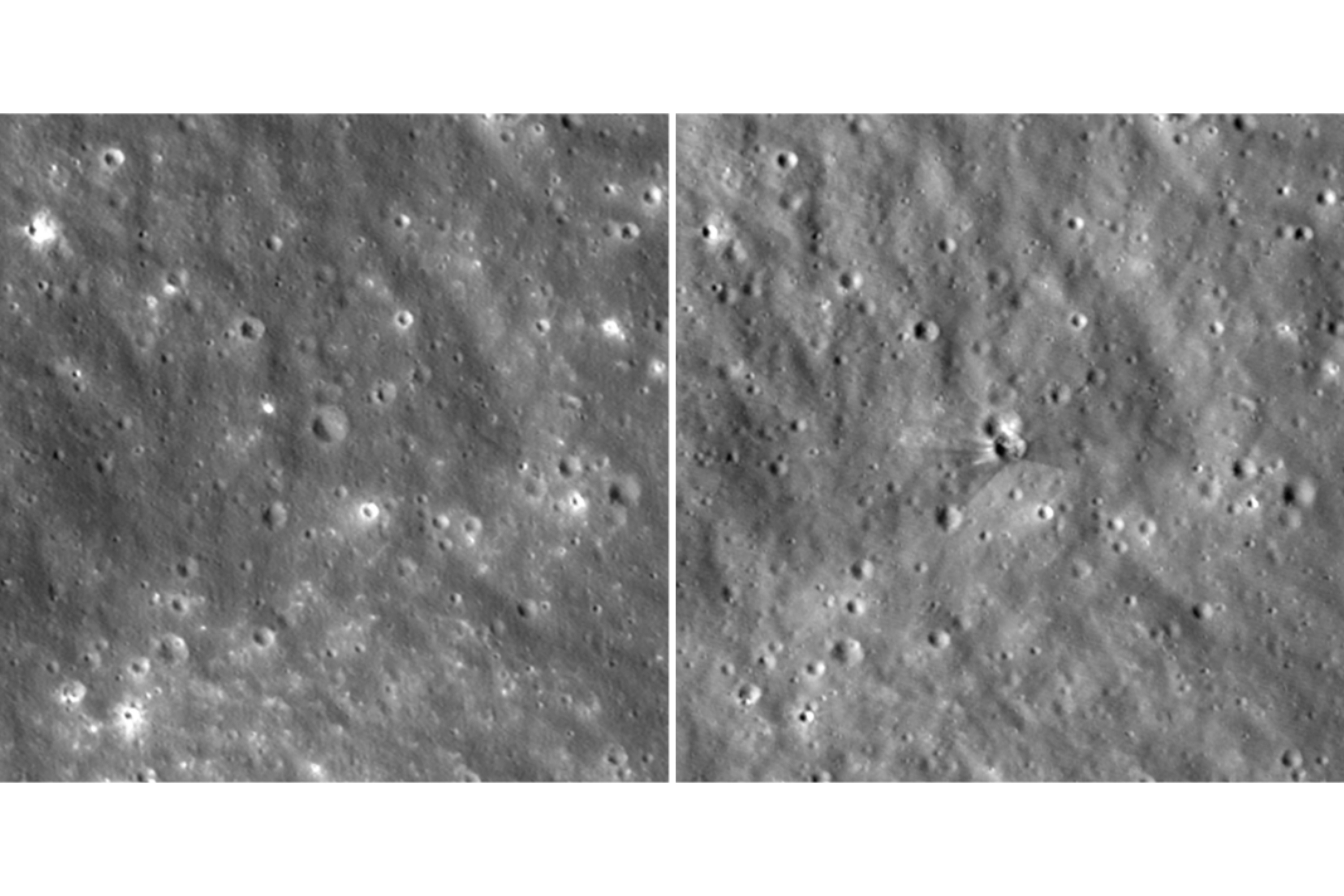 Following a Korean spacecraft's picture of the impact site, NASA finally shares before-and-after images of a lunar crater carved by a stray SpaceX rocket