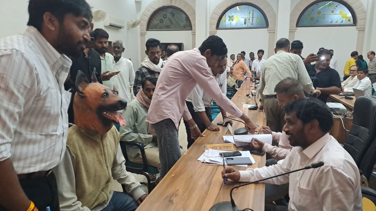 young man wearing a dog mask appeared at collector's office during public hearing