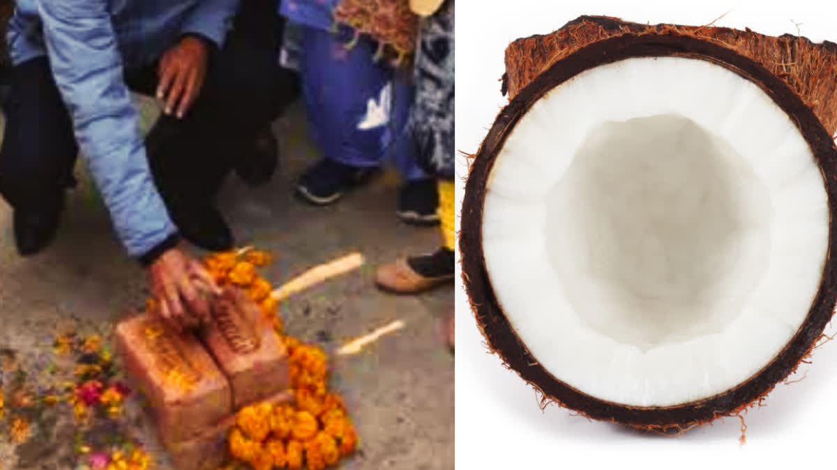 Why is breaking a coconut considered a symbol of an auspicious beginning in Hinduism?