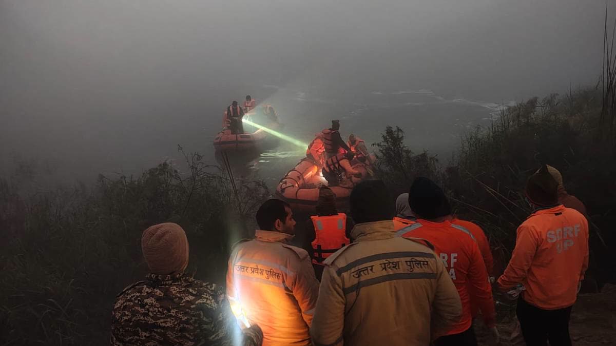 NDRF team conducts search operation at the accident spot.