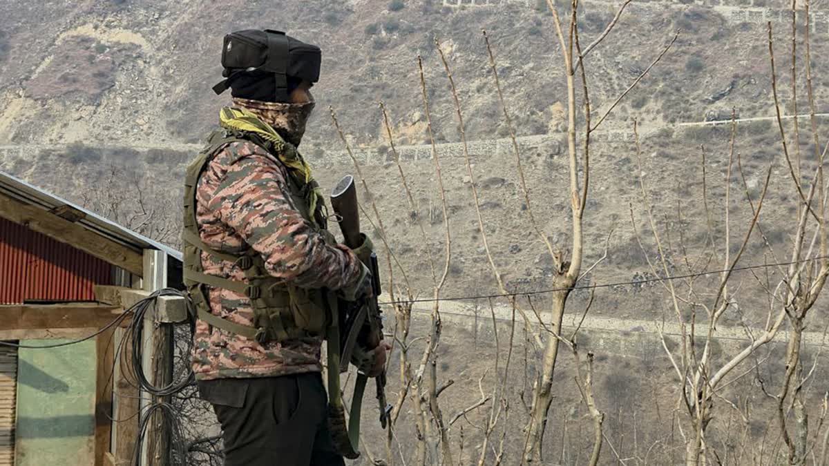 A security officer during a search operation to track down and neutralise terrorists, in Kishtwar district, Jammu and Kashmir, Monday, Jan. 19, 2026.