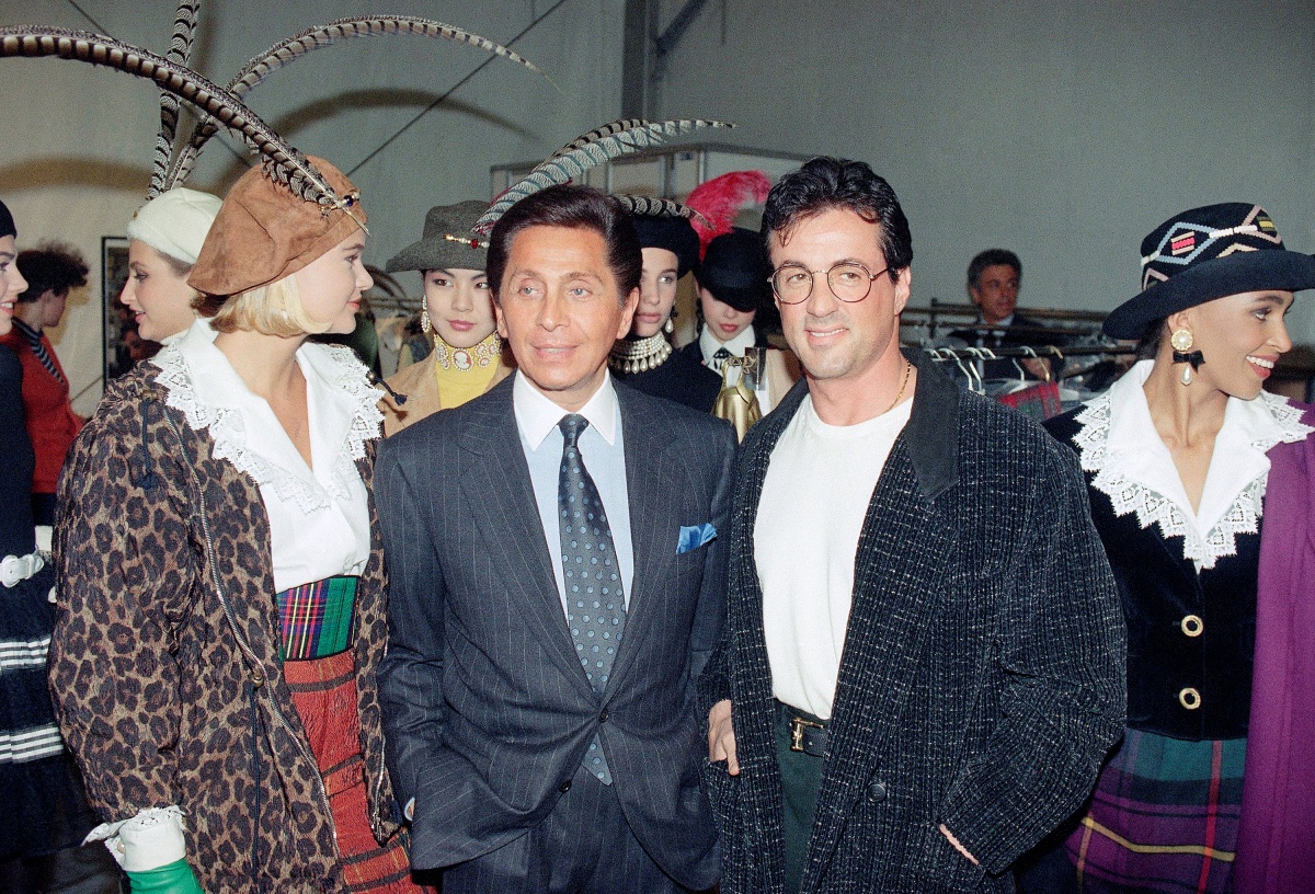 File photo of Hollywood actor Sylvester Stallone, right, meeting Valentino
