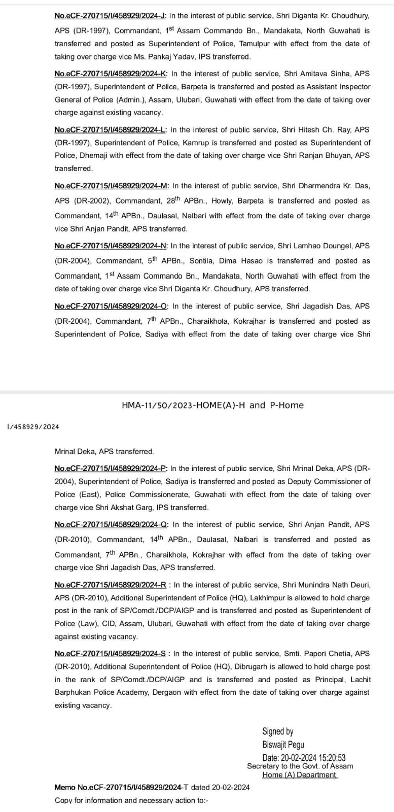 Reshuffle in Assam Police