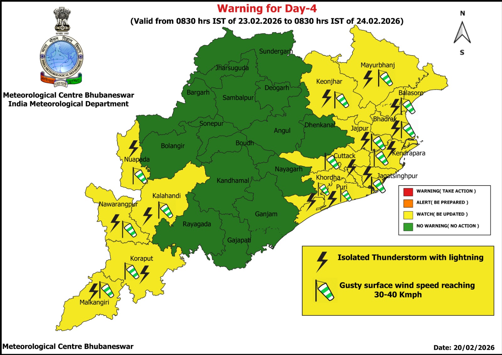 Yellow warning for 15 districts