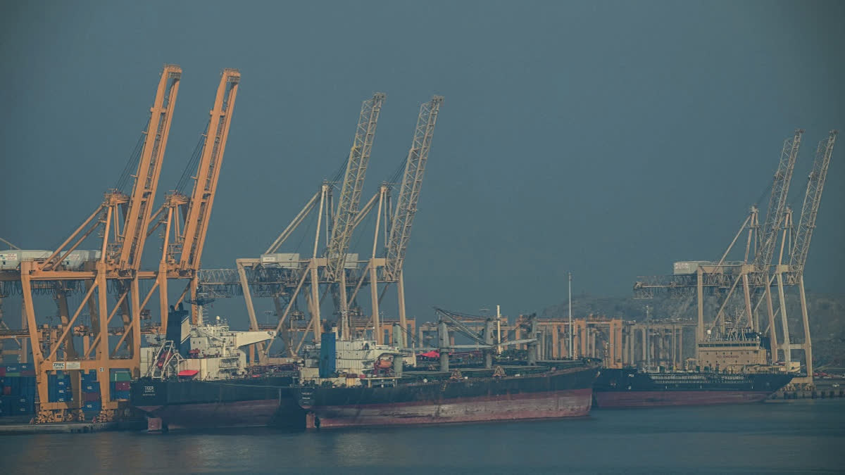 FILE-Tankers are seen at the Khor Fakkan Container Terminal, the only natural deep-sea port in the region and one of the major container ports in the Sharjah Emirate, along the Strait of Hormuz, a waterway through which one-fifth of global oil output passes on June 23, 2025.