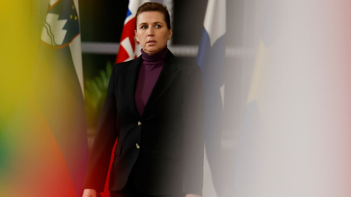 FILE - Denmark's Prime Minister Mette Frederiksen arrives for the EU summit in Brussels, Jan. 22, 2026.